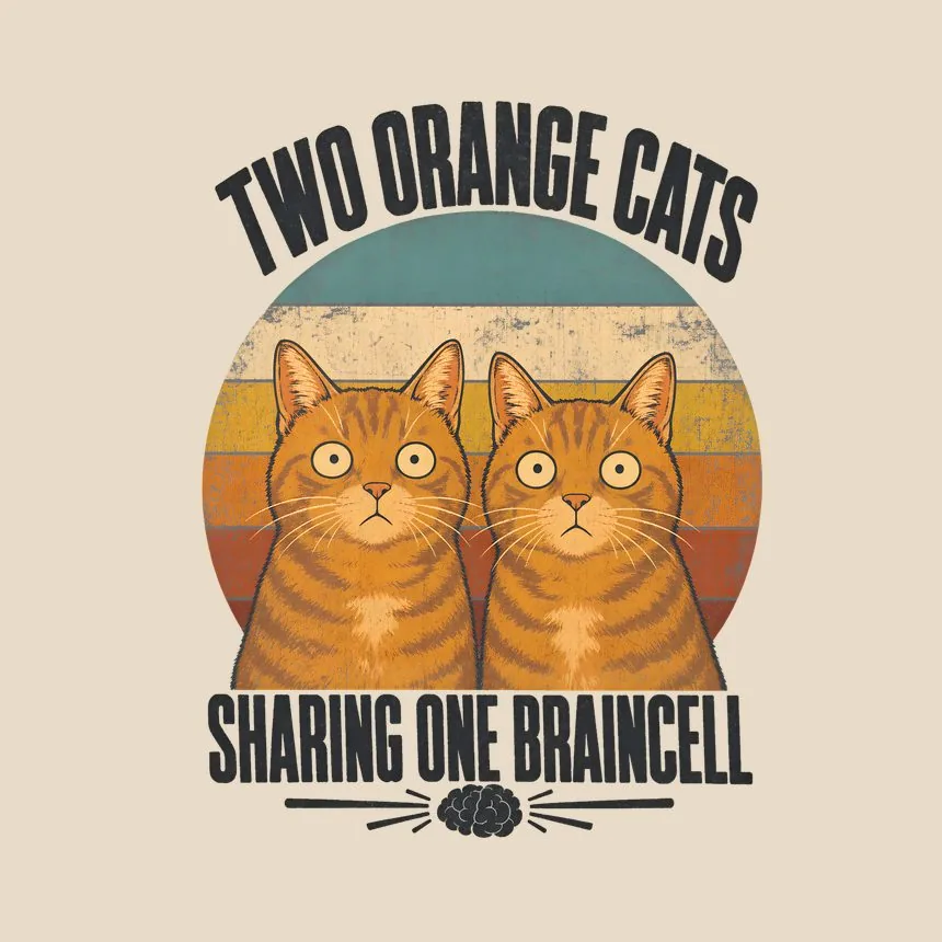 Two Orange Cats Sharing One Braincell Cat Design — funny cat throw pillow