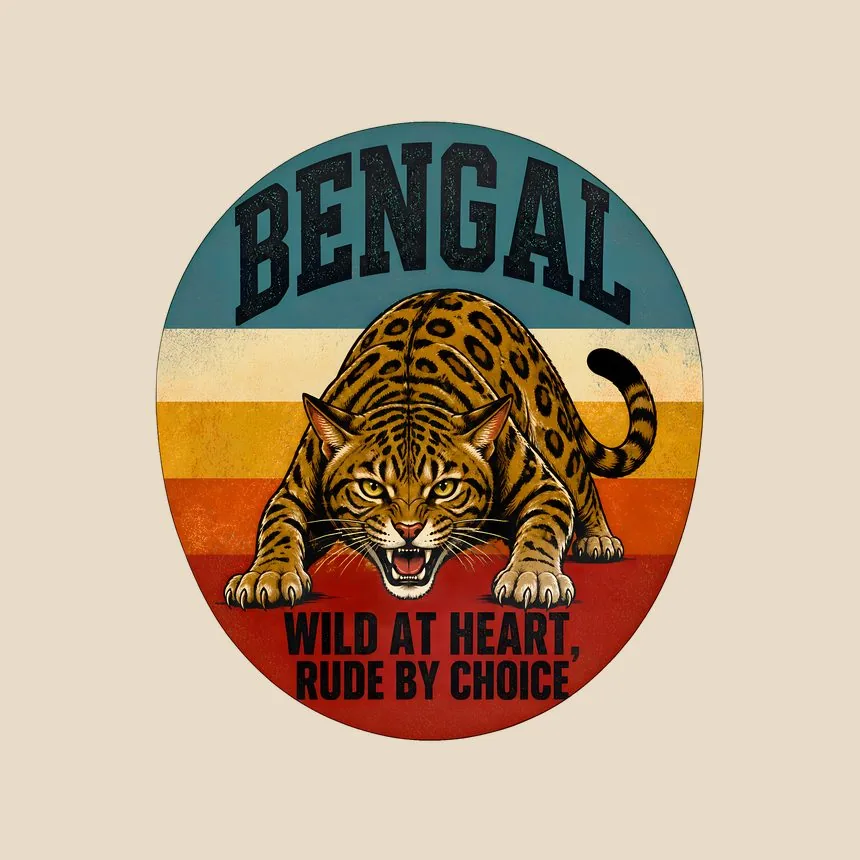 Bengal Wild At Heart, Rude By Choice Cat Design — funny cat throw pillow