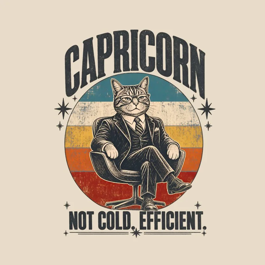 Capricorn Not Cold. Efficient. Retro Cat Design — funny cat throw pillow