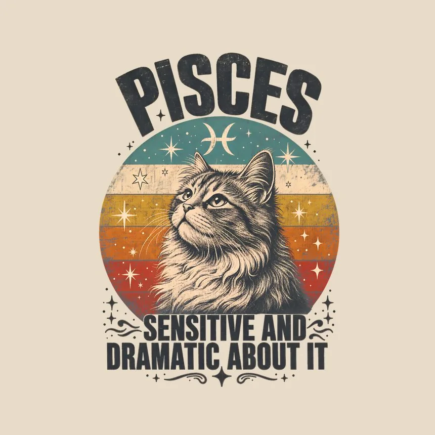 Pisces Sensitive And Dramatic About It Cat Design — funny cat throw pillow