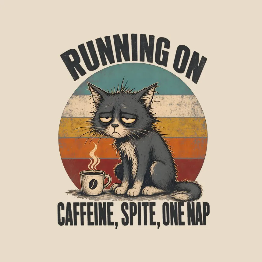 Running On Caffeine, Spite, One Nap Cat Design — funny cat throw pillow
