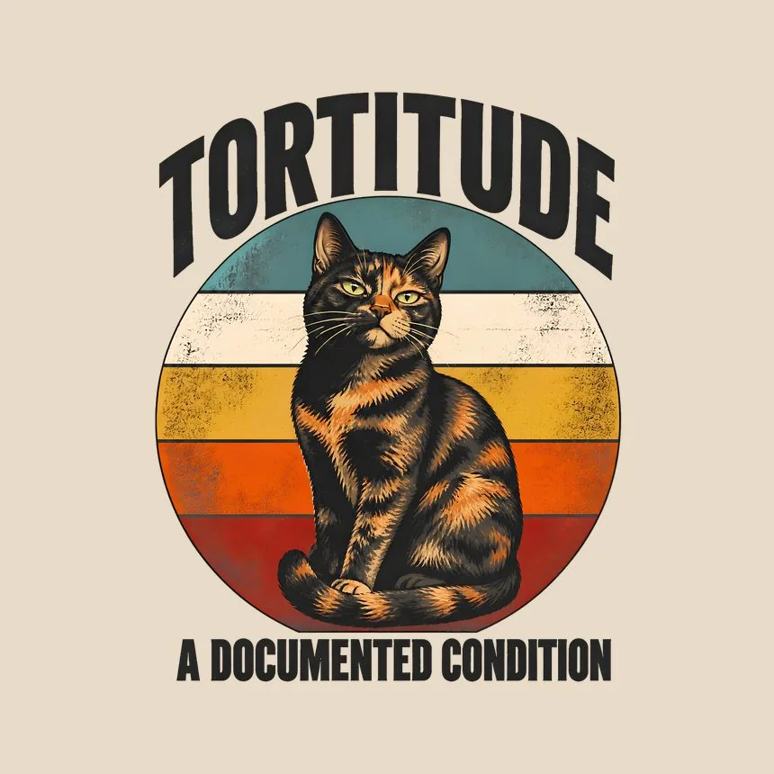 Tortitude A Documented Condition Retro Cat Design — funny cat throw pillow