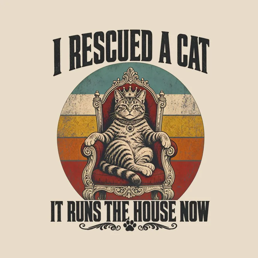 I Rescued A Cat It Runs The House Now Cat Design — funny cat throw pillow