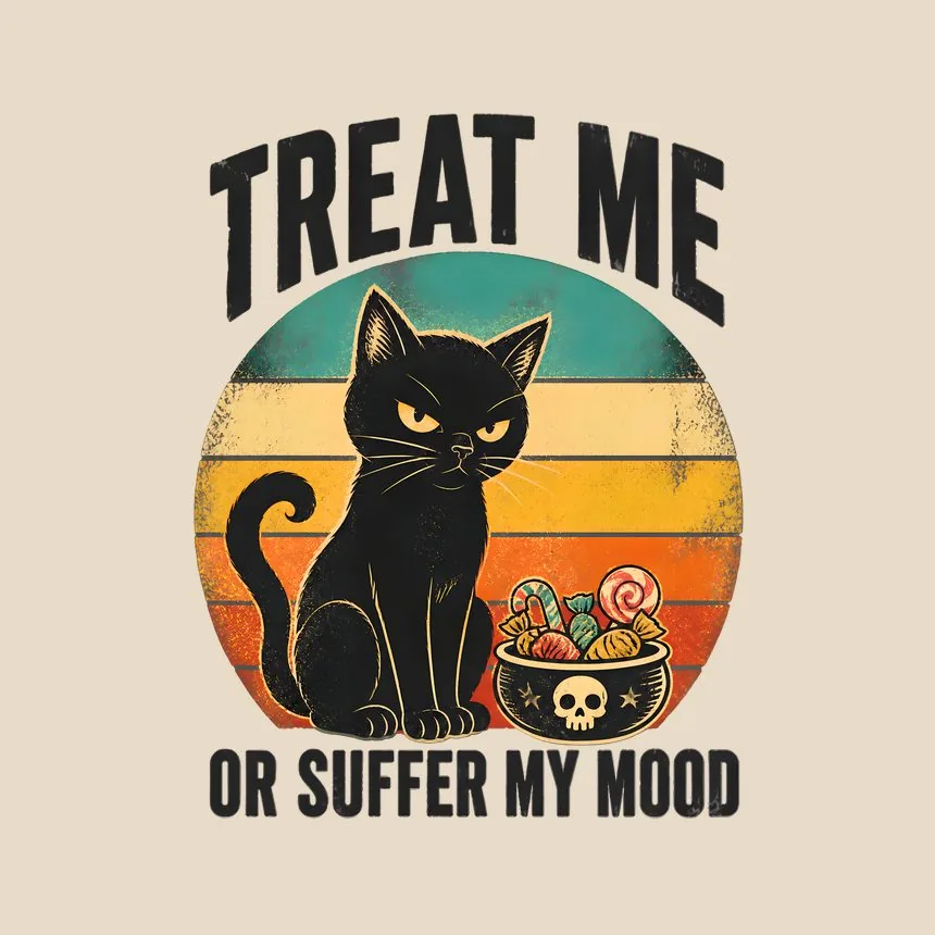 Treat Me Or Suffer My Mood Halloween Cat — funny cat throw pillow