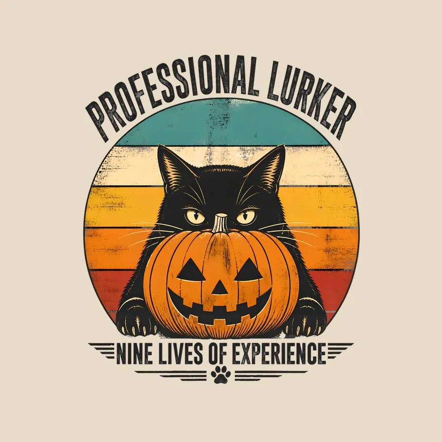 Professional Lurker Nine Lives Halloween Cat — funny cat throw pillow
