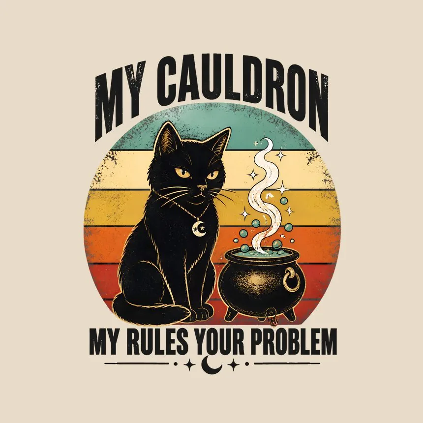 My Cauldron My Rules Your Problem Halloween Cat — funny cat throw pillow