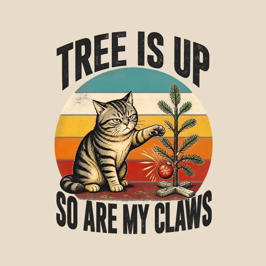 Tree Is Up So Are My Claws Naughty Xmas Cat — funny cat throw pillow