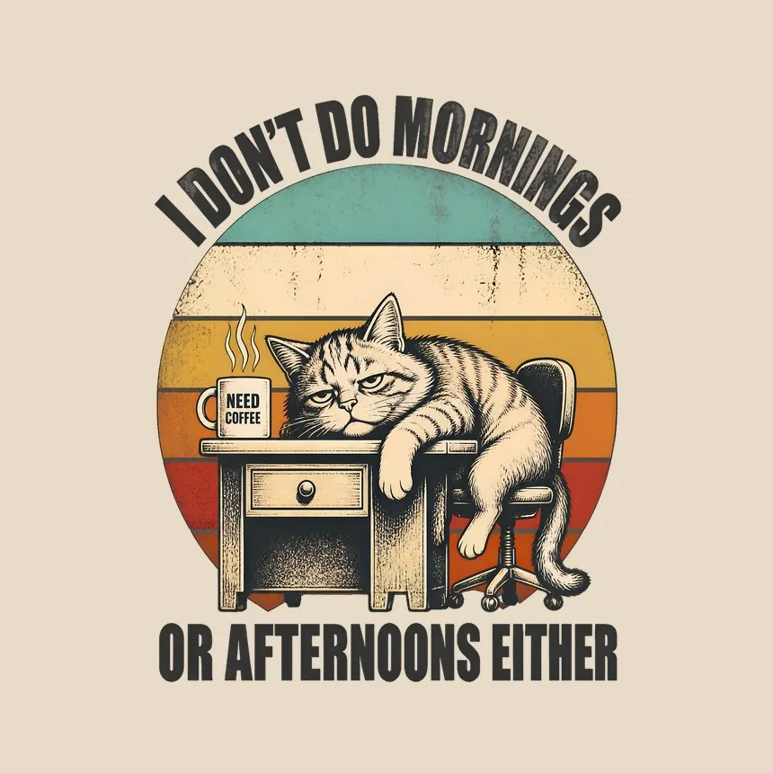 I Don't Do Mornings Cat — funny cat throw pillow