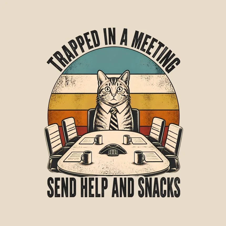 Trapped In A Meeting Cat — funny cat throw pillow