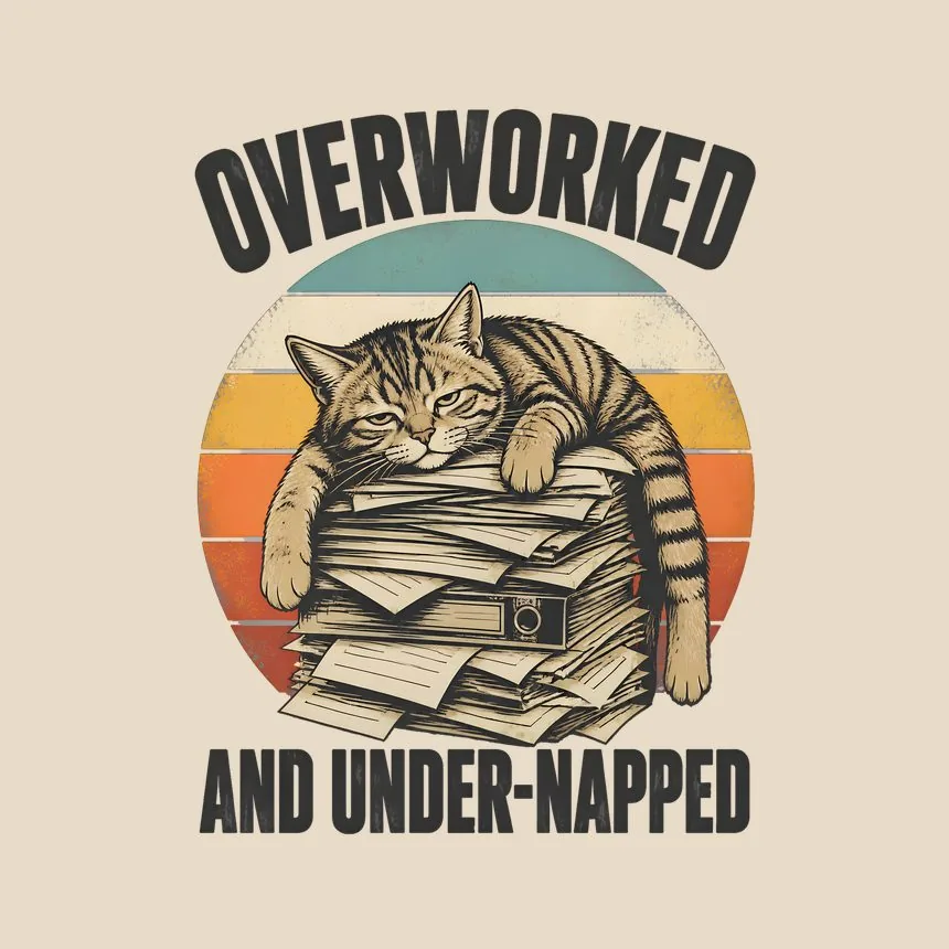 Overworked And Under-Napped Cat — funny cat throw pillow