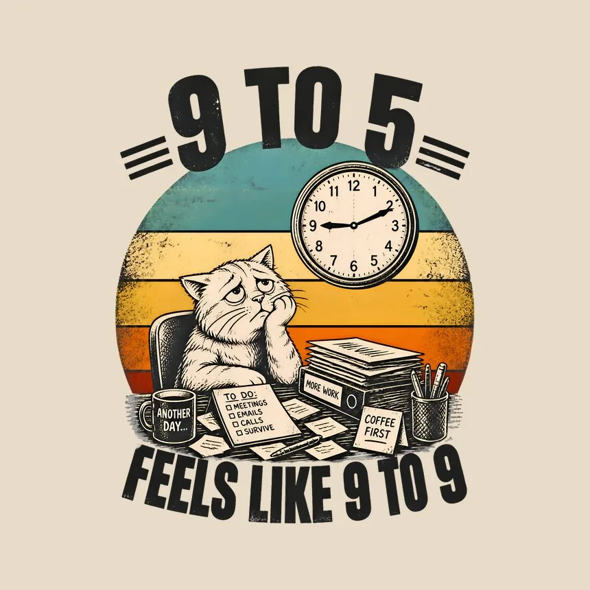 Nine To Five Feels Like Nine Cat — funny cat throw pillow