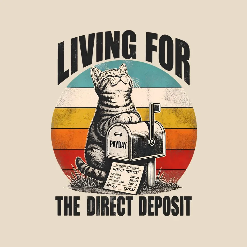 Living For The Direct Deposit Cat — funny cat throw pillow