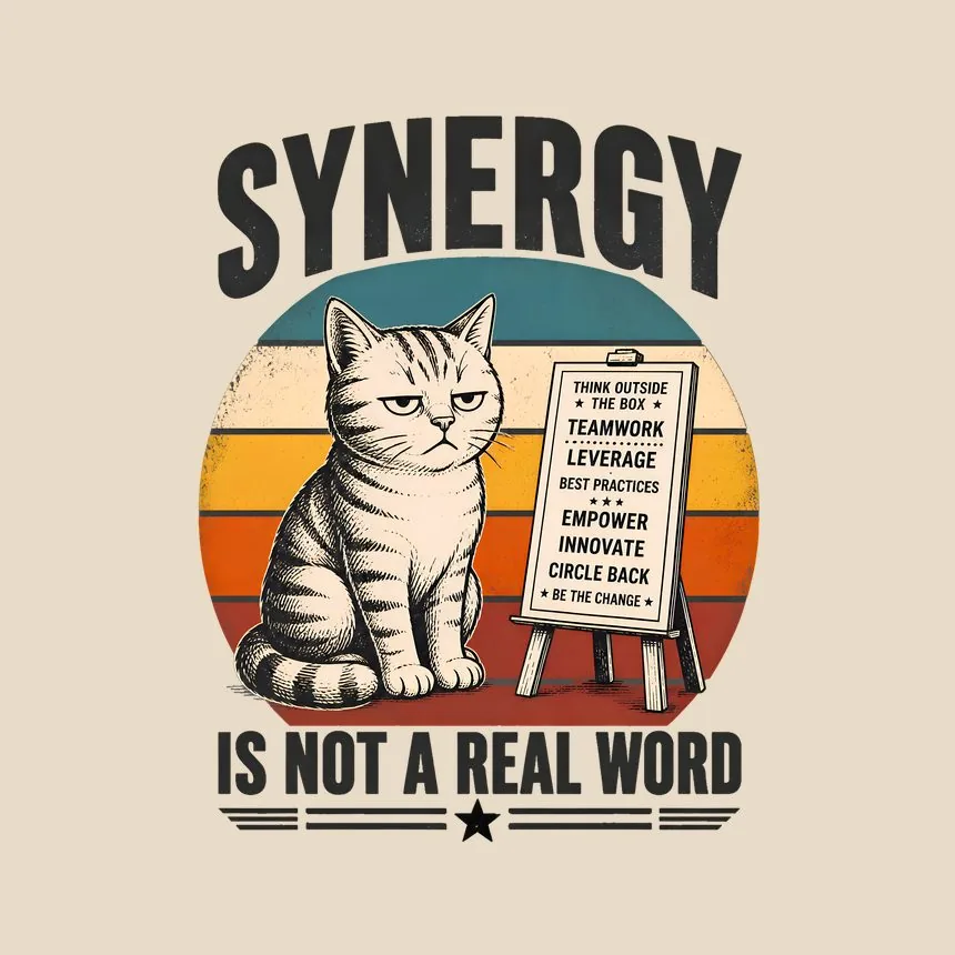 Synergy Is Not A Real Word Cat — funny cat throw pillow