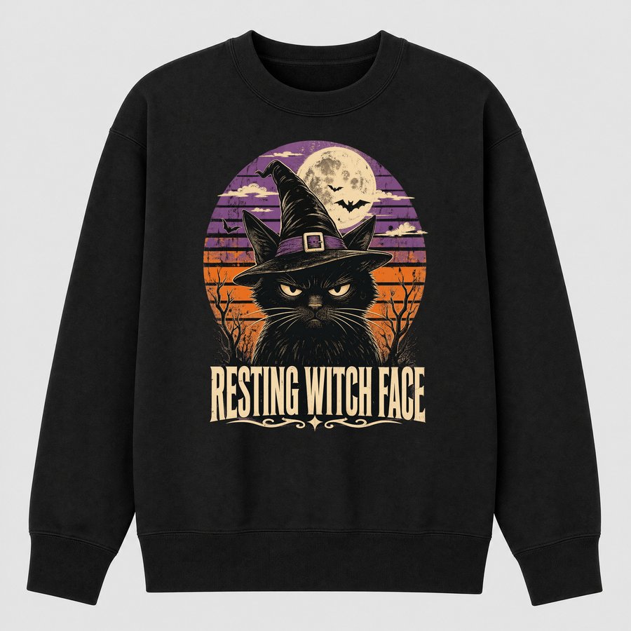 Resting Witch Face Sarcastic Cat Halloween — funny cat sweatshirt