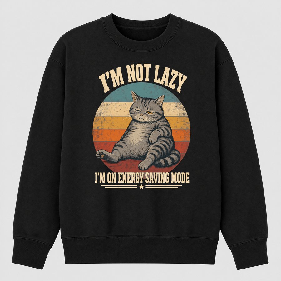 Energy Saving Mode Lazy Cat Retro Design — funny cat sweatshirt