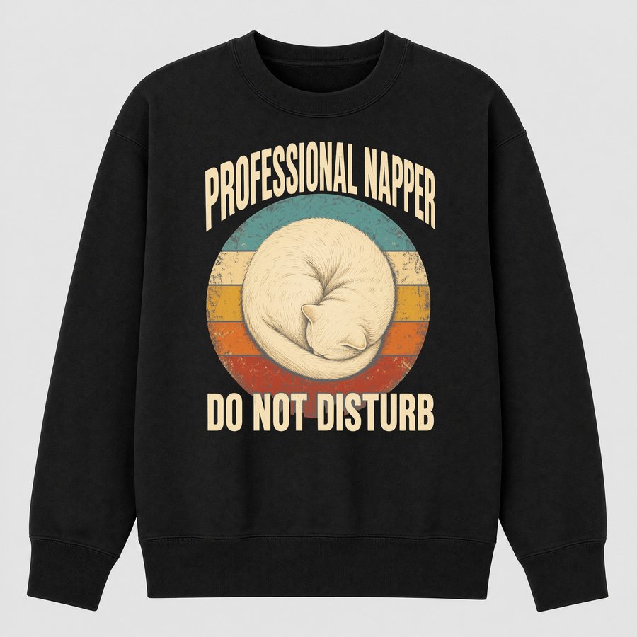 Professional Napper Lazy Cat Retro Design — funny cat sweatshirt