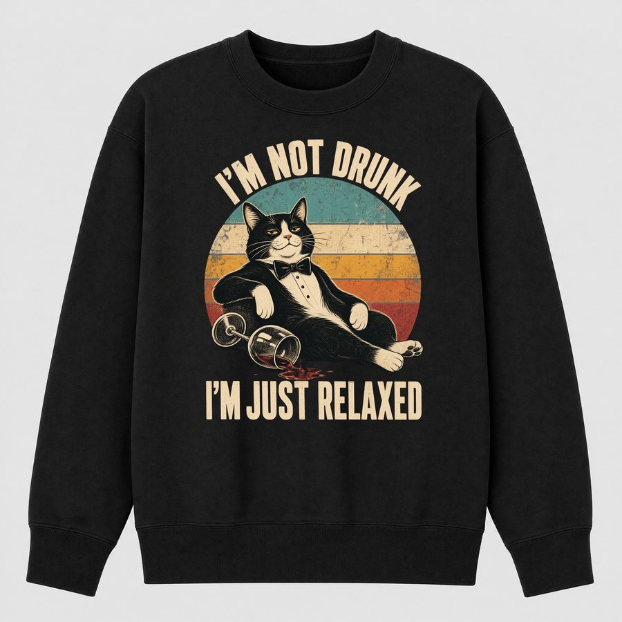 I'm Not Drunk Just Relaxed Wine Cat Retro — funny cat sweatshirt