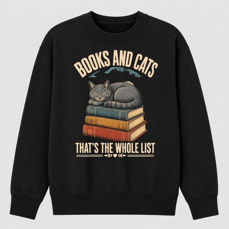Books And Cats The Whole List Retro Cat — funny cat sweatshirt