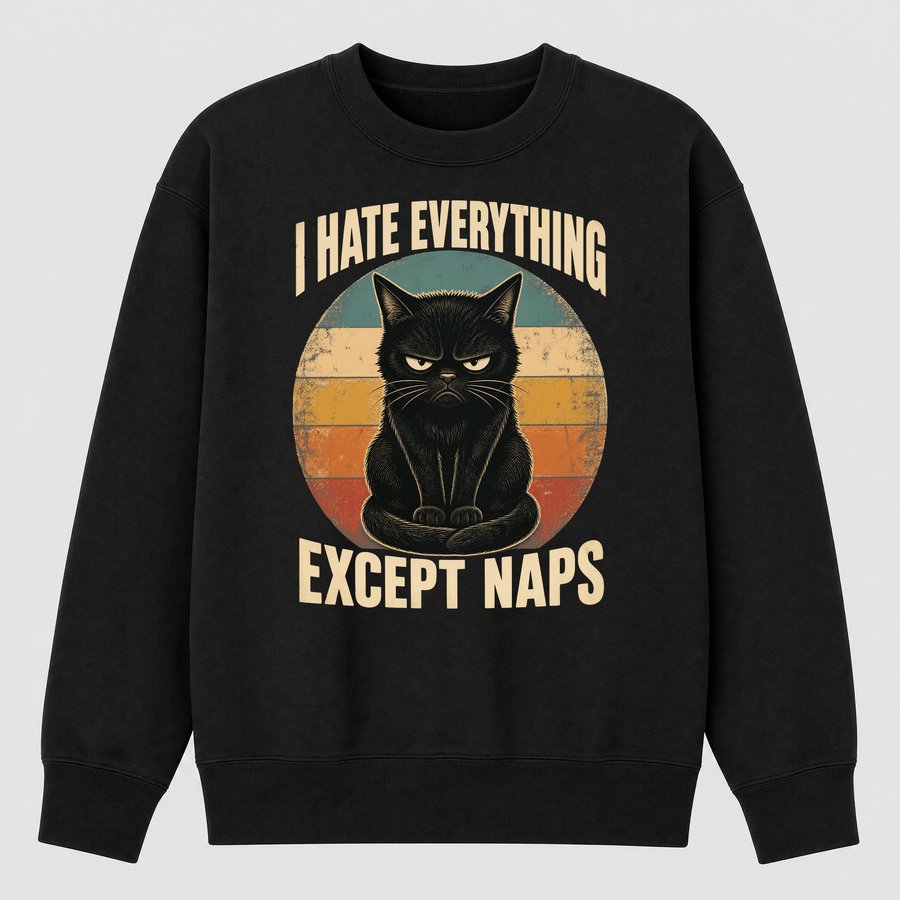 I Hate Everything Except Naps Cat Retro — funny cat sweatshirt