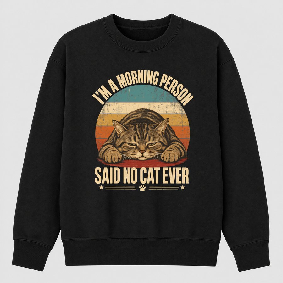 Morning Person Said No Cat Ever Retro Cat — funny cat sweatshirt