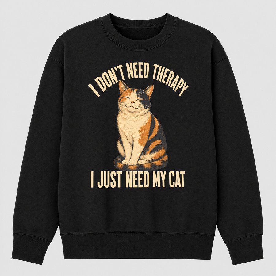 I Don't Need Therapy I Need My Cat Retro — funny cat sweatshirt