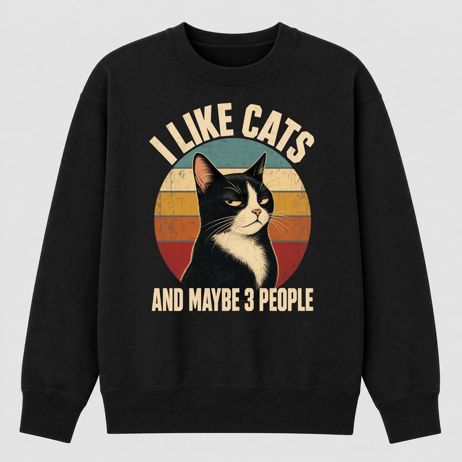 I Like Cats And Maybe 3 People Retro Cat — funny cat sweatshirt