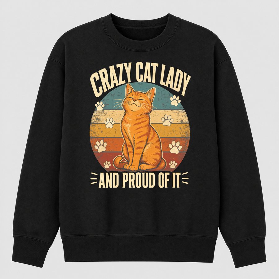 Crazy Cat Lady And Proud Of It Retro Cat — funny cat sweatshirt