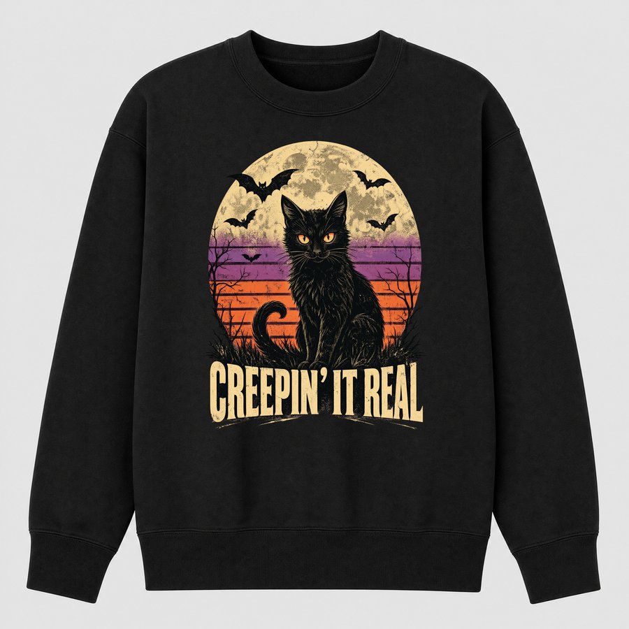 Creepin It Real Spooky Cat Halloween Retro — funny cat sweatshirt