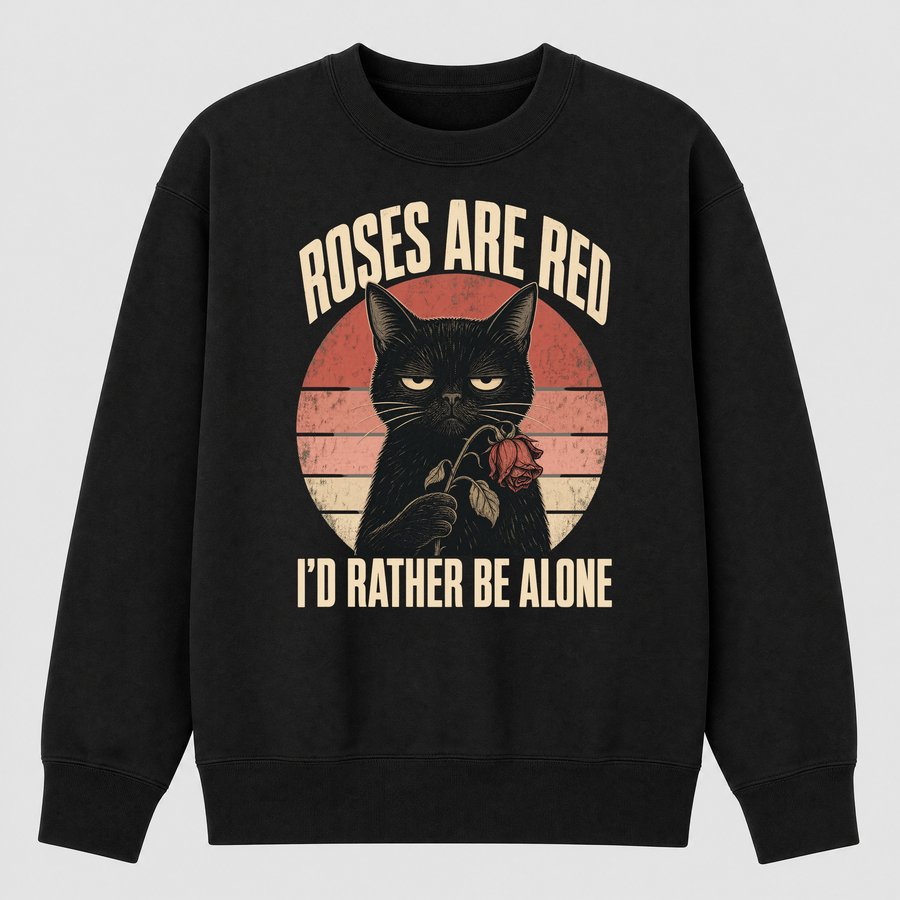 Roses Are Red Rather Be Alone Sassy Cat — funny cat sweatshirt