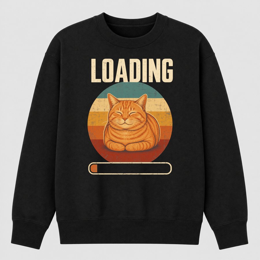 Loading Cat Loaf Mode Lazy Cat Retro — funny cat sweatshirt