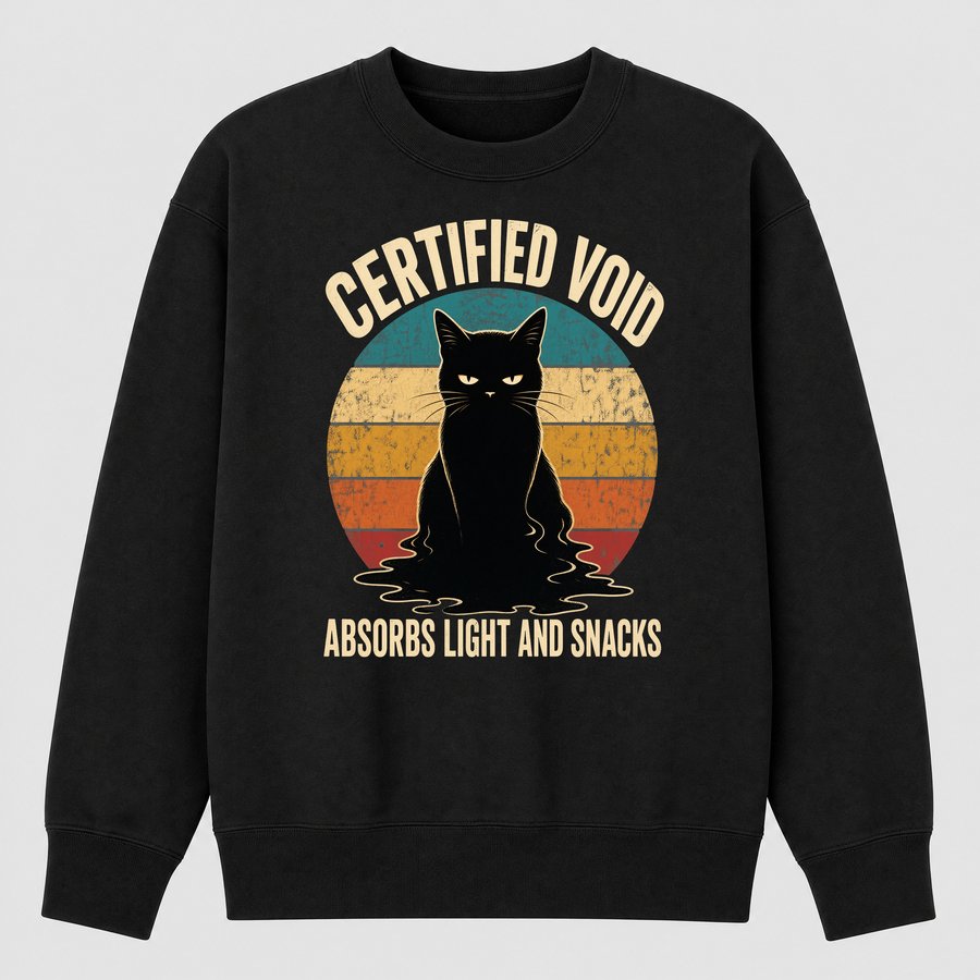 Certified Void Black Cat Sarcastic Retro — funny cat sweatshirt