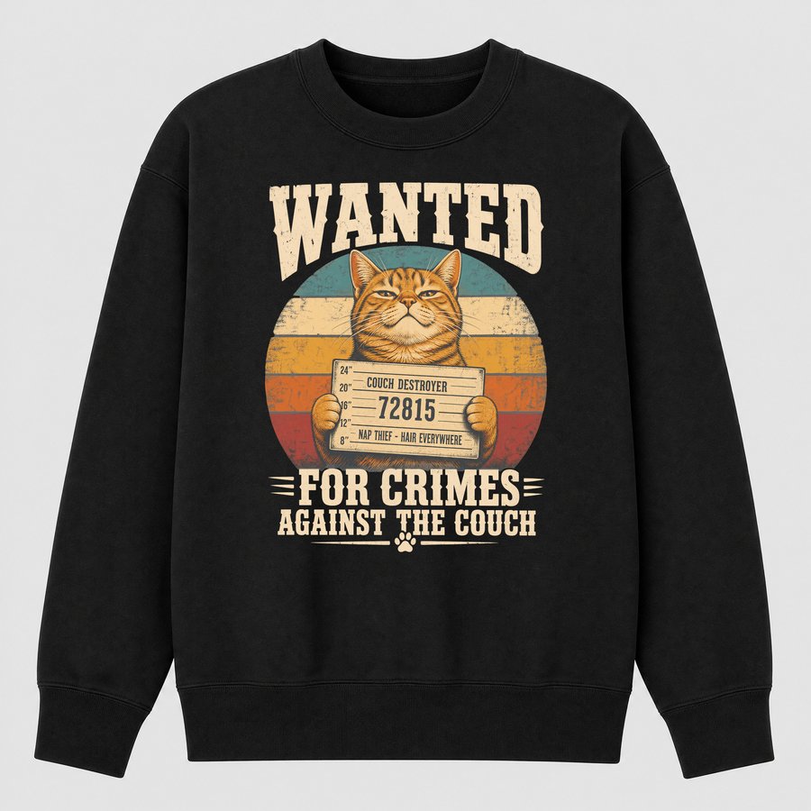 Wanted For Crimes Against The Couch Cat — funny cat sweatshirt