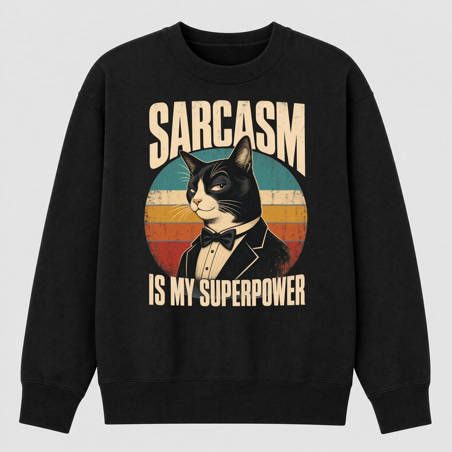 Sarcasm Is My Superpower Sassy Cat Retro — funny cat sweatshirt