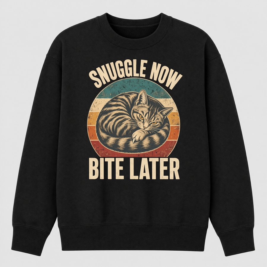 Snuggle Now Bite Later Moody Cat Retro — funny cat sweatshirt