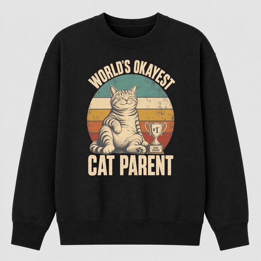 Worlds Okayest Cat Parent Retro Cat Design — funny cat sweatshirt