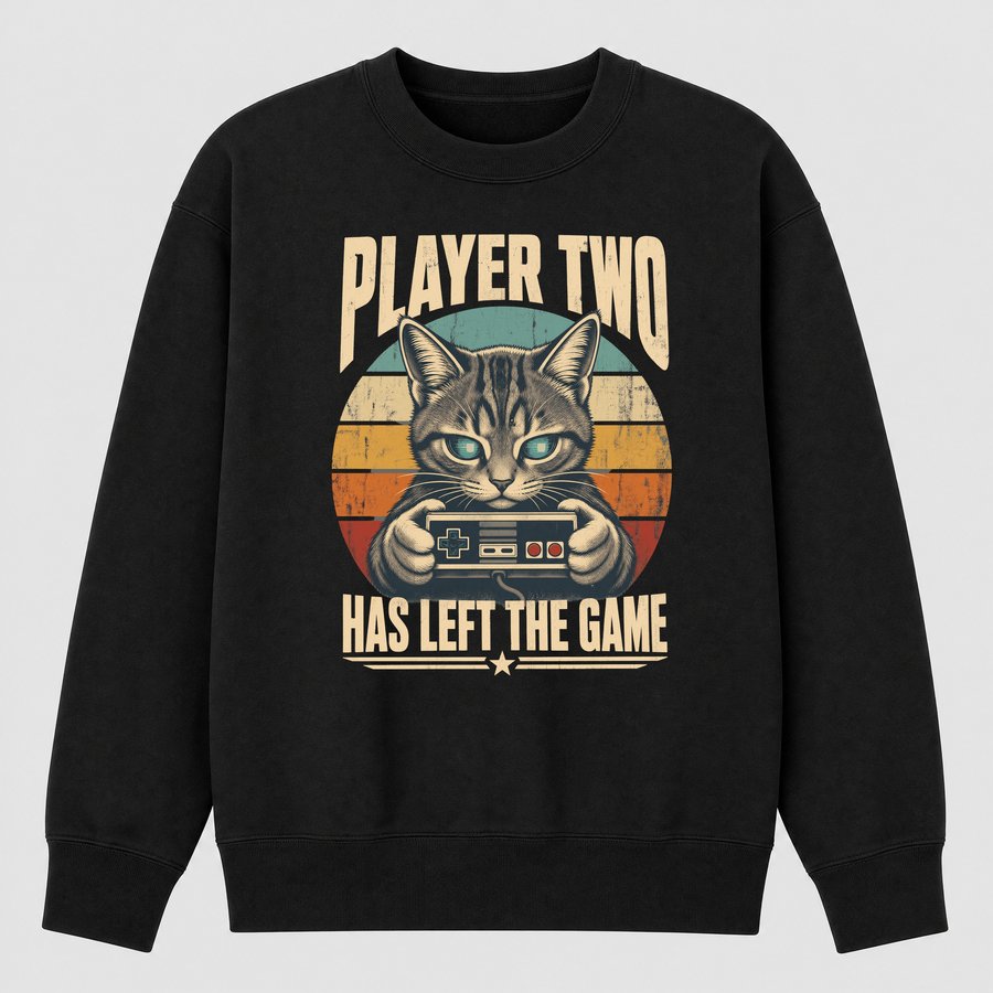 Player Two Has Left Gamer Cat Retro Design — funny cat sweatshirt