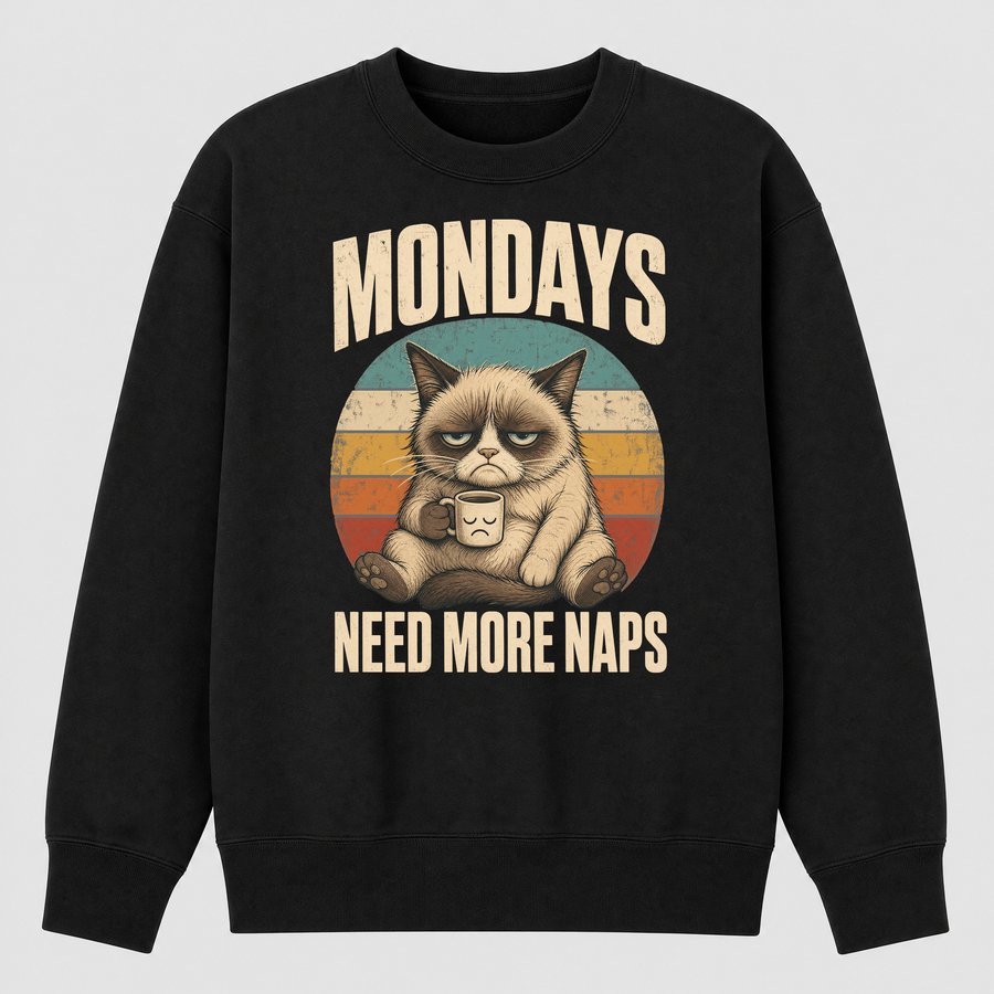 Mondays Need More Naps Grumpy Cat Retro — funny cat sweatshirt