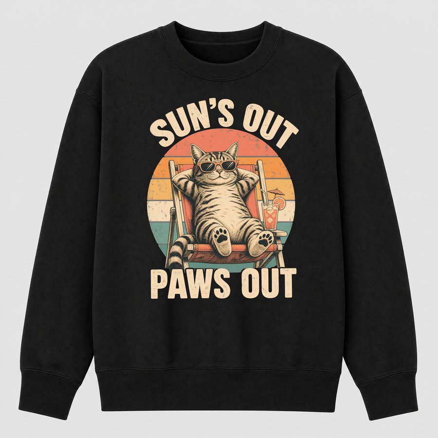 Suns Out Paws Out Summer Cat Retro Design — funny cat sweatshirt