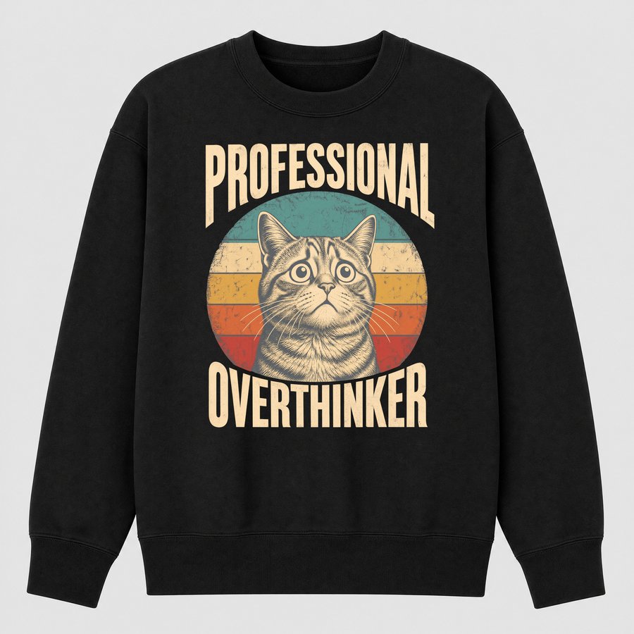 Professional Overthinker Anxious Cat Retro — funny cat sweatshirt