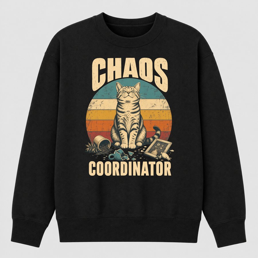 Chaos Coordinator Mischief Cat Retro Design — funny cat sweatshirt