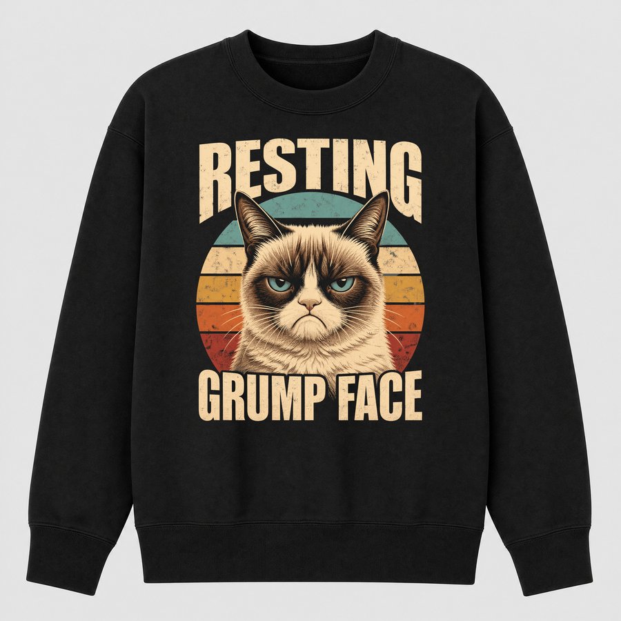 Resting Grump Face Grumpy Cat Retro Design — funny cat sweatshirt