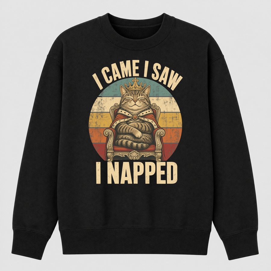 I Came I Saw I Napped Lazy Cat Retro — funny cat sweatshirt