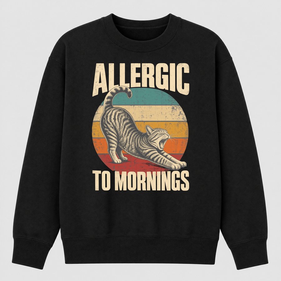 Allergic To Mornings Grumpy Cat Retro — funny cat sweatshirt