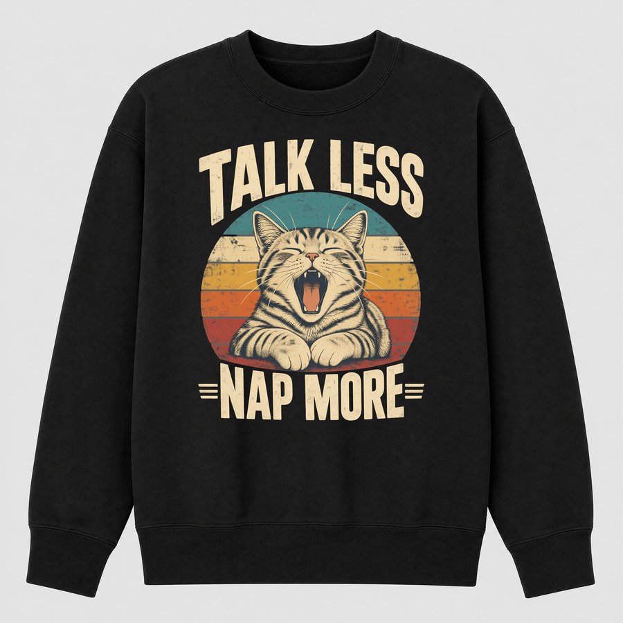 Talk Less Nap More Lazy Cat Retro Design — funny cat sweatshirt