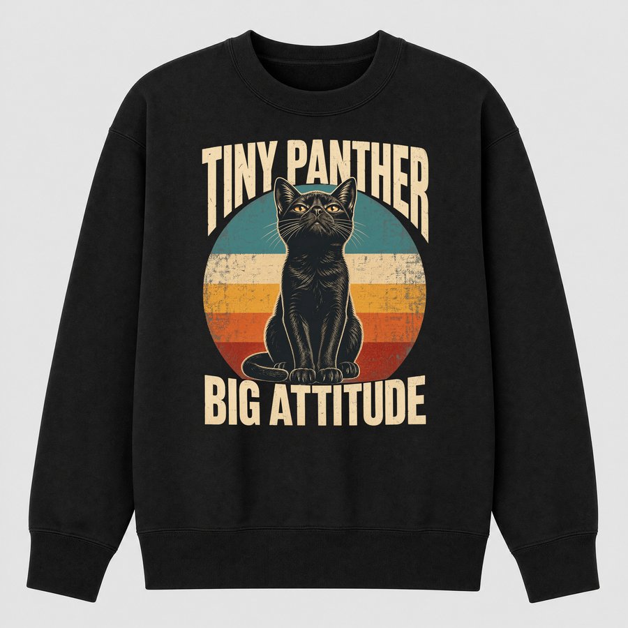 Tiny Panther Big Attitude Black Cat Retro — funny cat sweatshirt