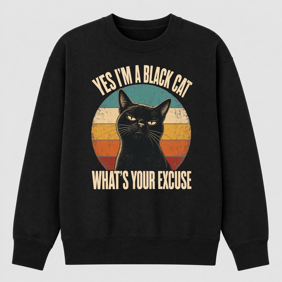 What's Your Excuse Sassy Black Cat Retro — funny cat sweatshirt