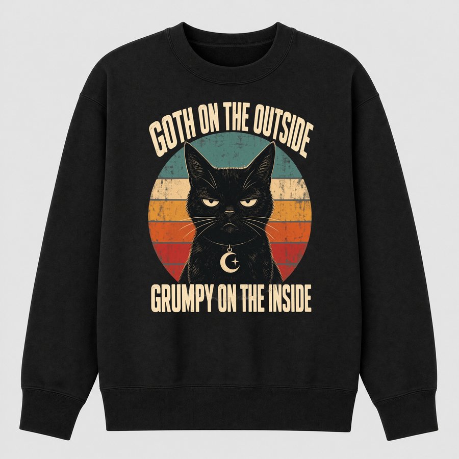 Goth Outside Grumpy Inside Black Cat Retro — funny cat sweatshirt