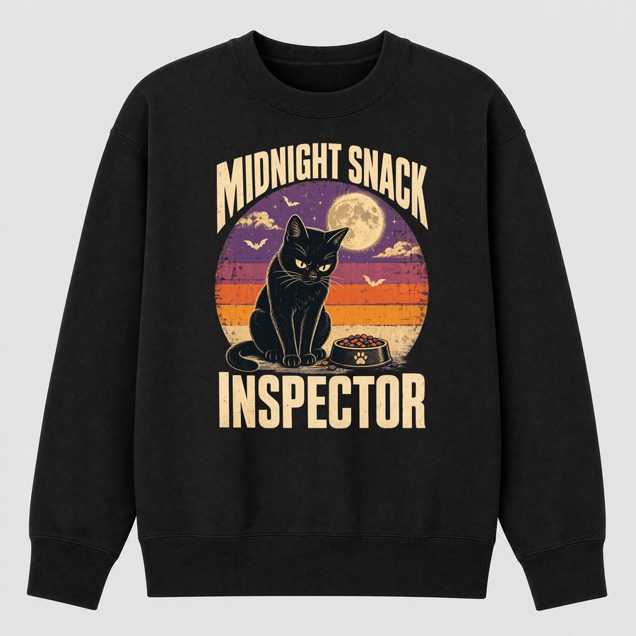 Midnight Snack Inspector Black Cat Retro — funny cat sweatshirt