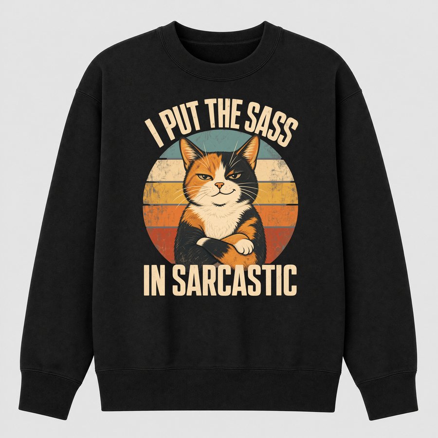 I Put The Sass In Sarcastic Calico Cat Retro — funny cat sweatshirt