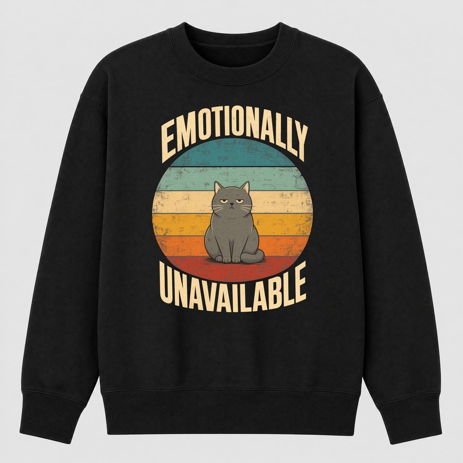 Emotionally Unavailable Aloof Cat Retro — funny cat sweatshirt